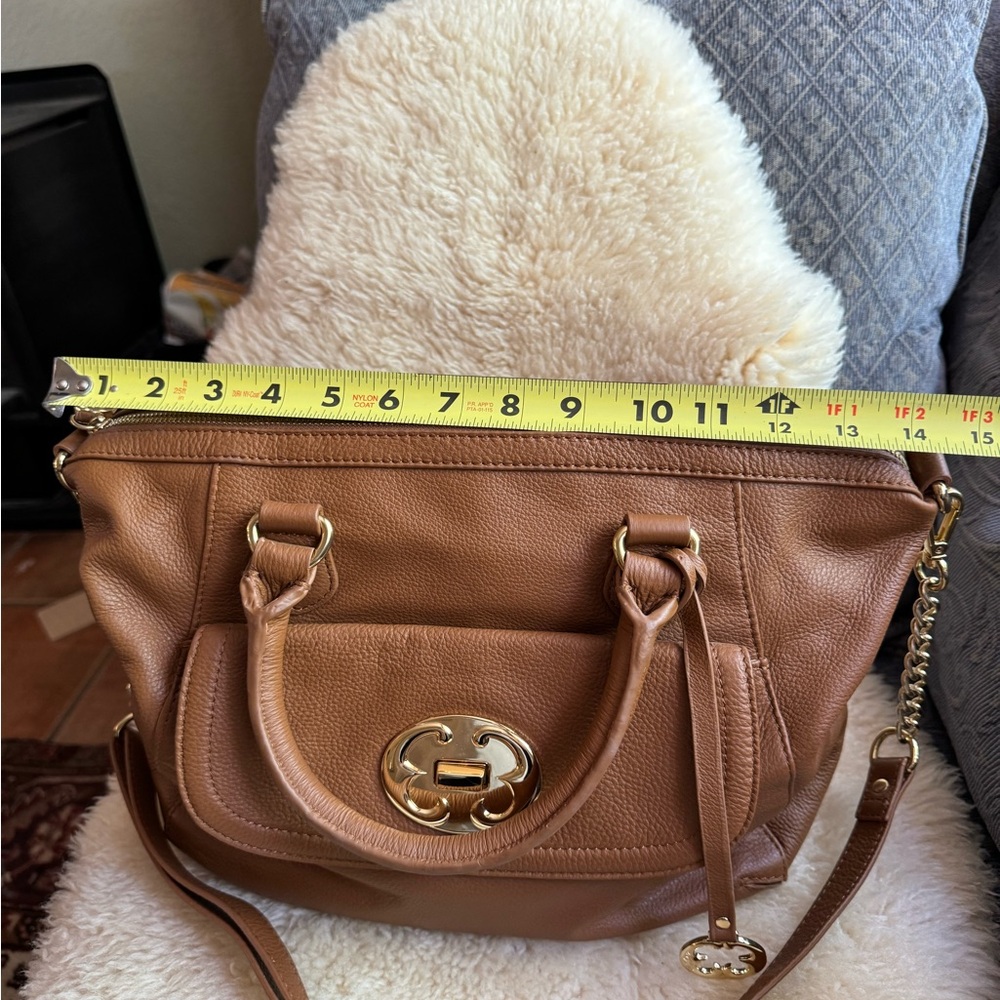 Emma Fox Tan Pebbled Leather Satchel Crossbody Bag Gold Hardware - Picture 8 of 9
